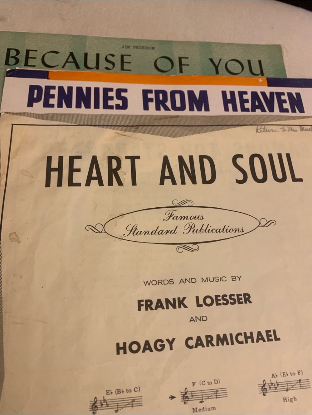 Three Famous Vintage Sheet Music Selections From 1936 Through 1940